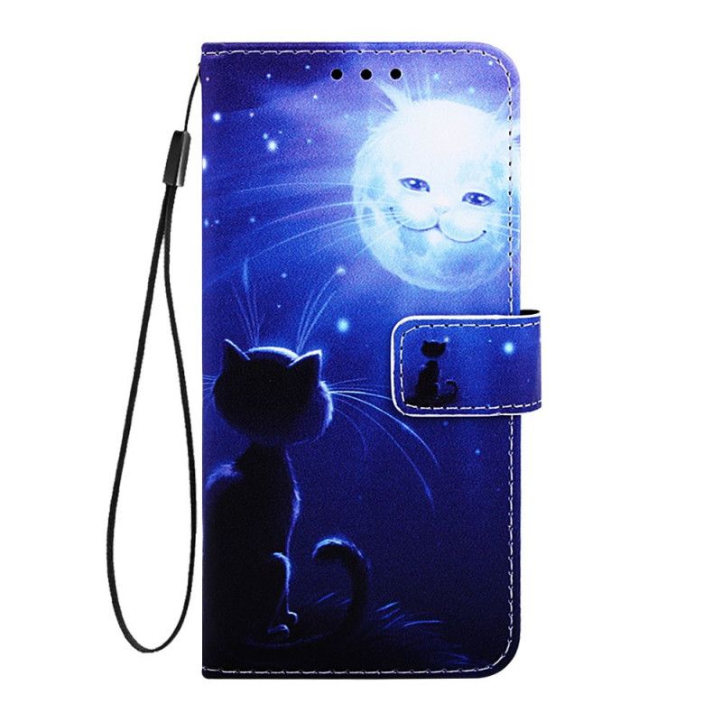 Leren Hoesje voor Xiaomi Mi 9T / Mi 9T Pro Maanverlichte Kat Met String