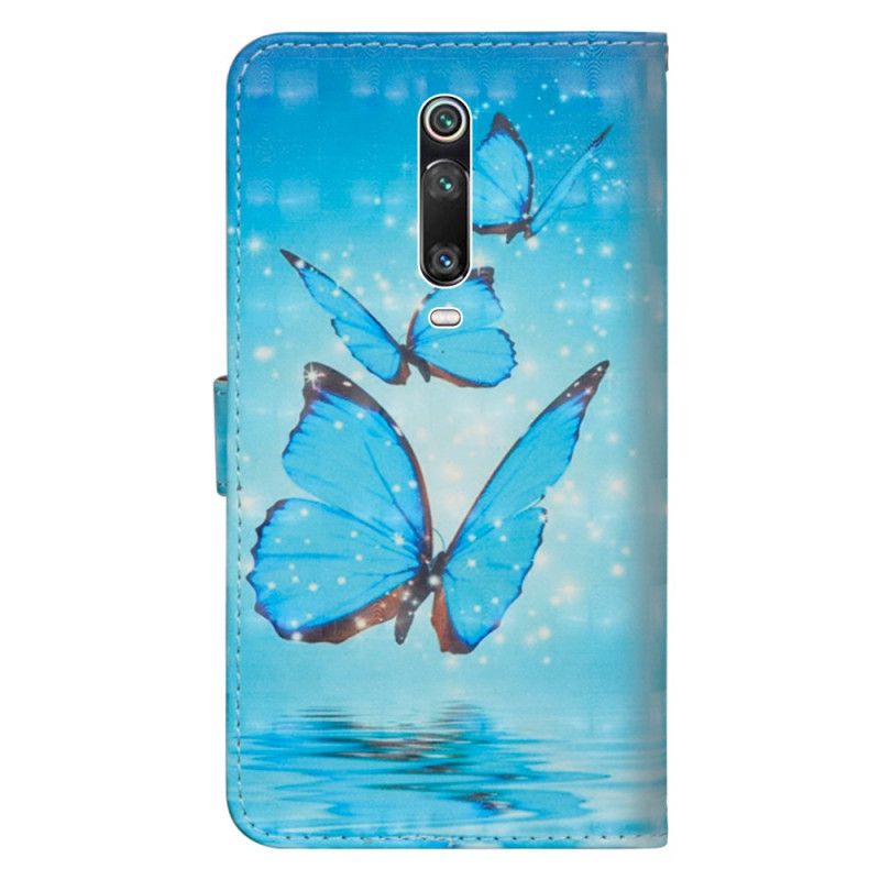 Leren Hoesje Xiaomi Mi 9T / Mi 9T Pro Vliegende Blauwe Vlinders