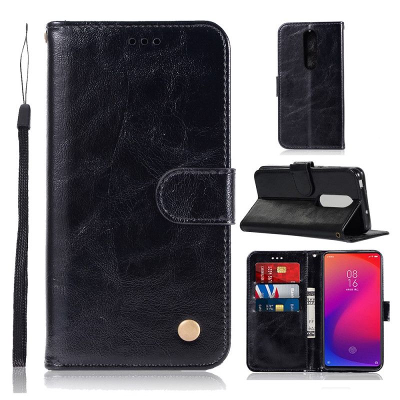 Leren Hoesje Xiaomi Mi 9T / Mi 9T Pro Zwart Telefoonhoesje Vintage Leereffect Met Riem