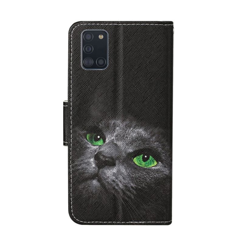 Bescherming Hoesje Samsung Galaxy A31 Telefoonhoesje Kat Met Groene Ogen Met String