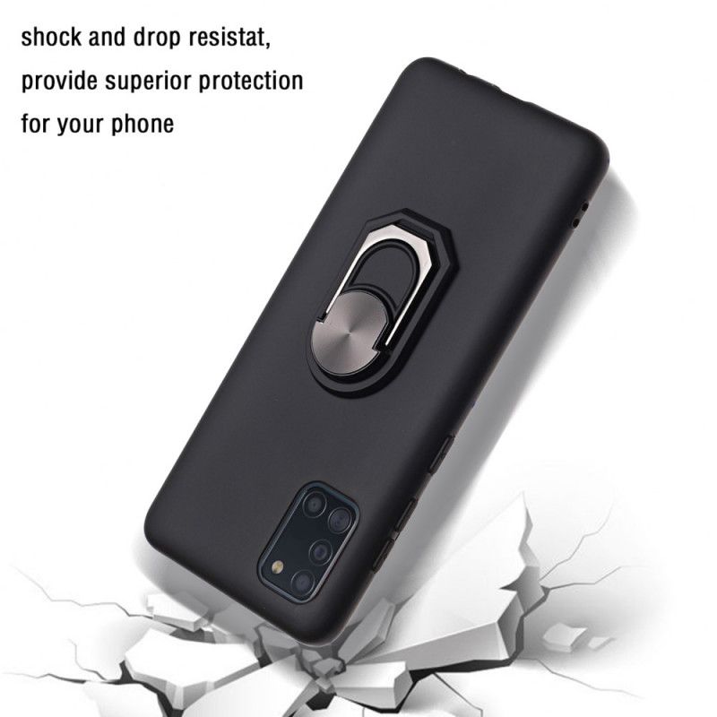 Case Hoesje Samsung Galaxy A31 Rood Zwart Telefoonhoesje Gemetalliseerde Ringsteun