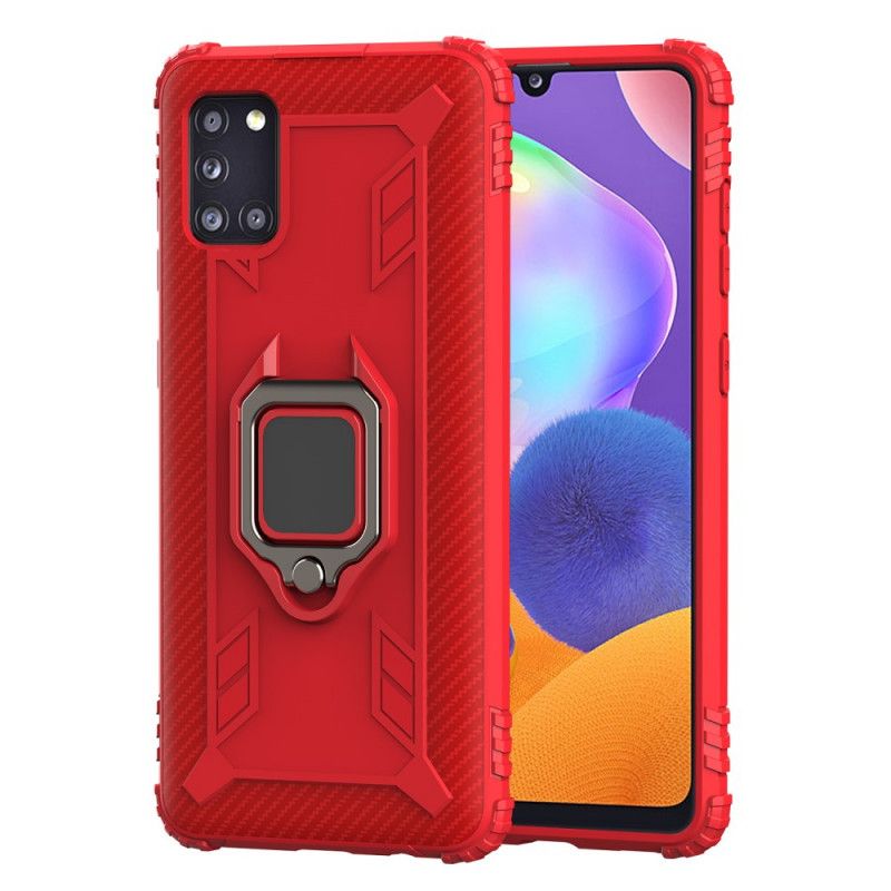 Case Hoesje Samsung Galaxy A31 Rood Zwart Telefoonhoesje Ring En Koolstofvezel