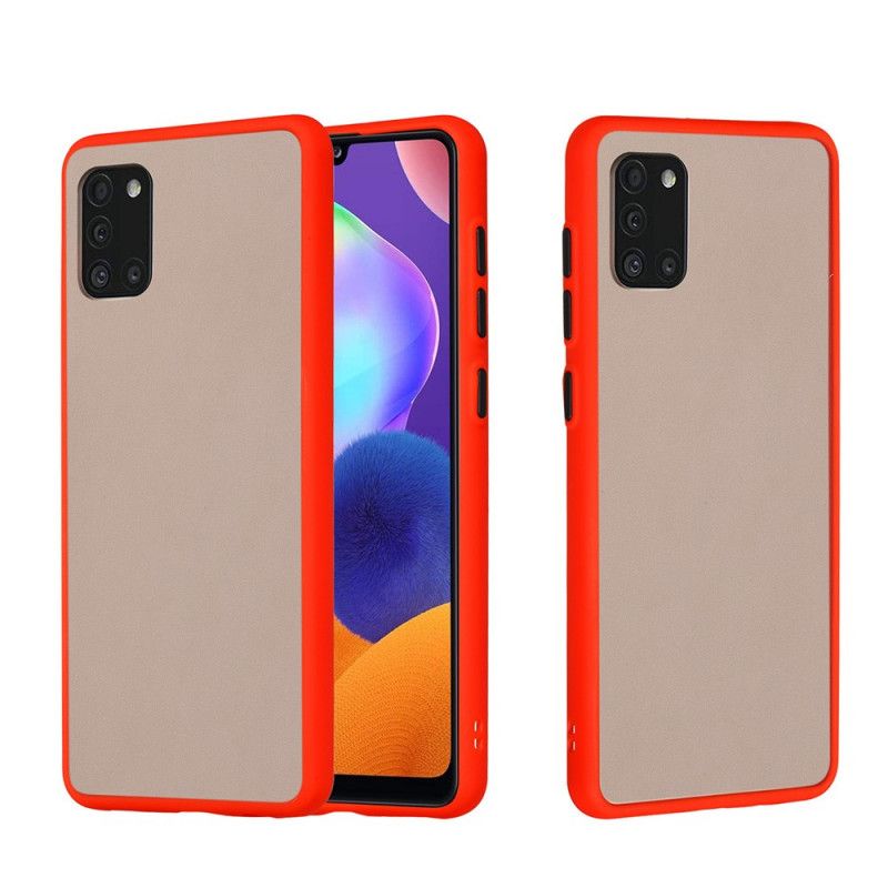 Case Hoesje Samsung Galaxy A31 Wit Zwart Telefoonhoesje Hybride Met Gekleurde Randen