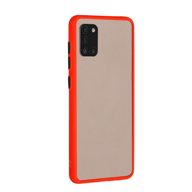 Case Hoesje Samsung Galaxy A31 Wit Zwart Telefoonhoesje Hybride Met Gekleurde Randen