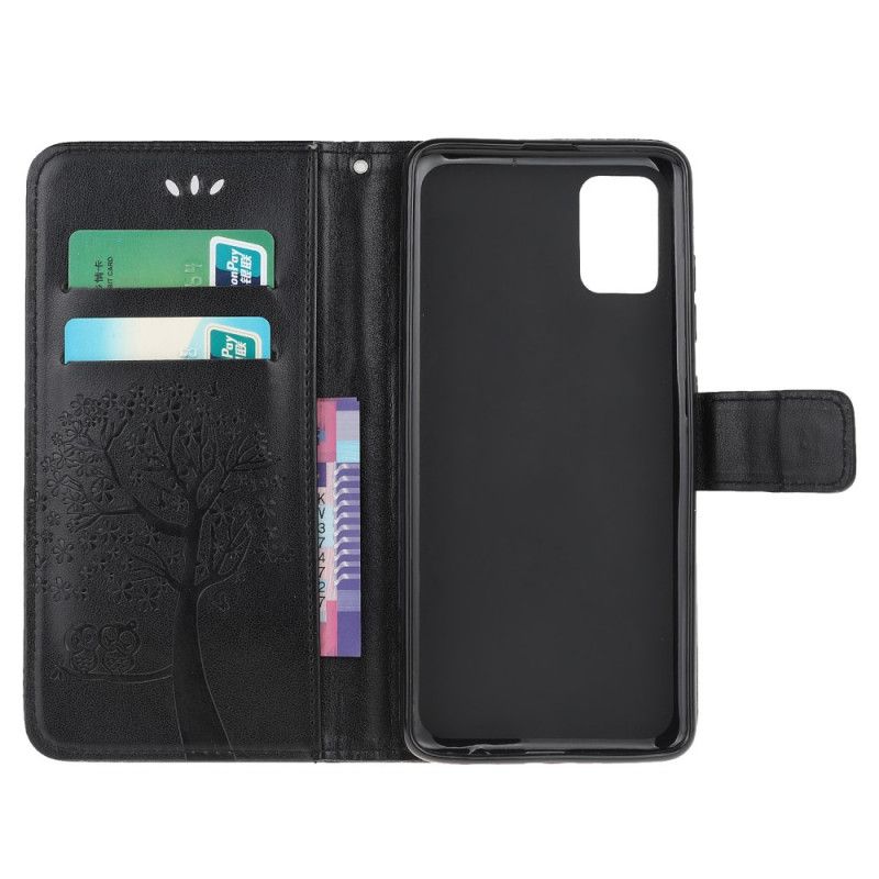 Cover Folio-hoesje Samsung Galaxy A31 Grijs Zwart Telefoonhoesje Boom En String Uilen