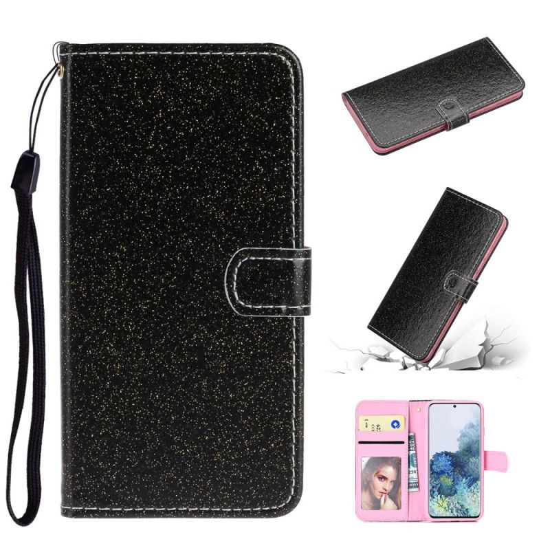 Cover Folio-hoesje Samsung Galaxy A31 Zilver Zwart Telefoonhoesje Glitter