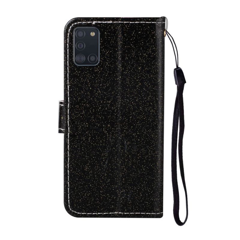 Cover Folio-hoesje Samsung Galaxy A31 Zilver Zwart Telefoonhoesje Glitter