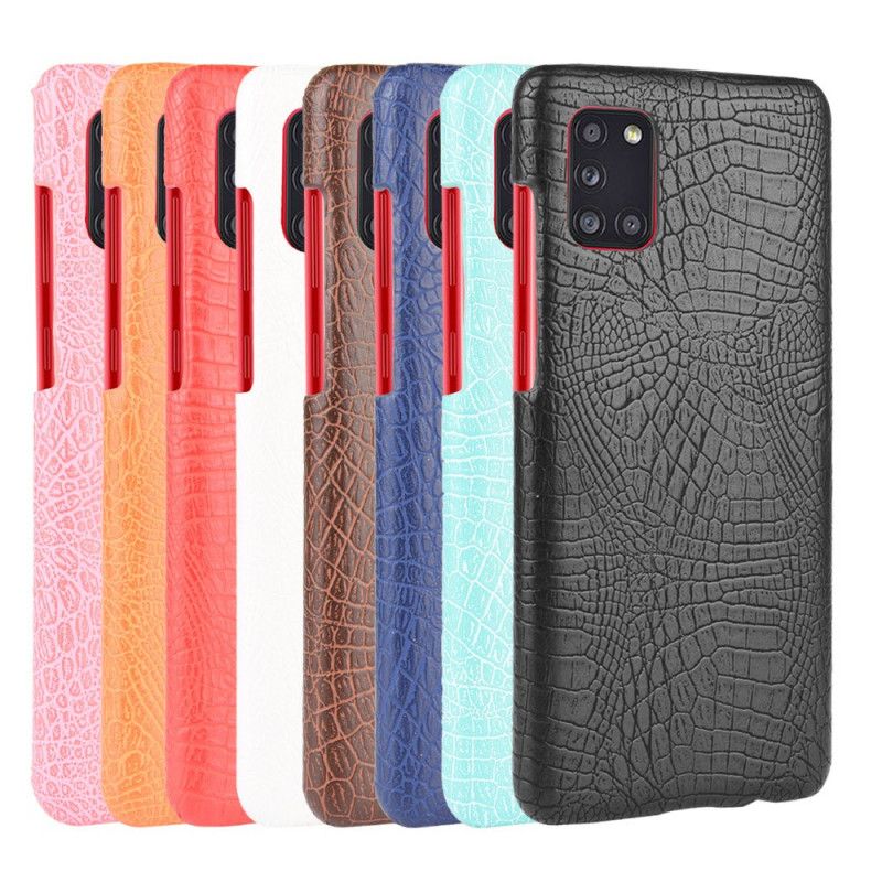 Cover Hoesje Samsung Galaxy A31 Wit Zwart Telefoonhoesje Krokodillenhuideffect