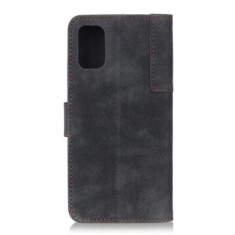 Flip Case Leren Samsung Galaxy A31 Bruin Donkerblauw Vintage Leer En Klinknagel Stijl