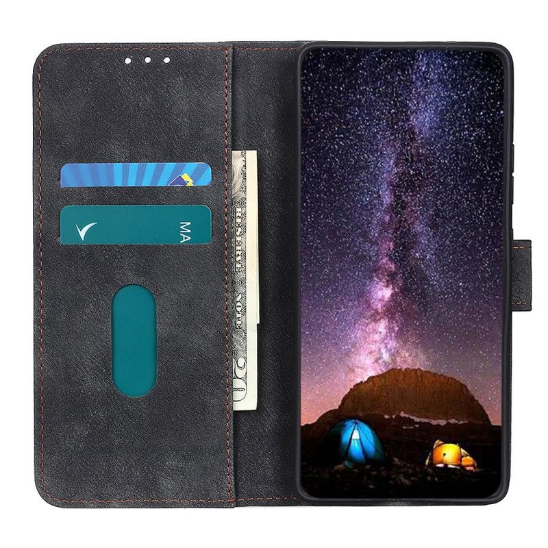 Flip Case Leren Samsung Galaxy A31 Bruin Donkerblauw Vintage Leer En Klinknagel Stijl