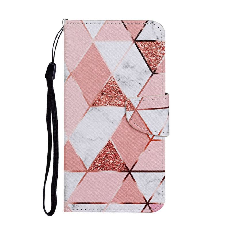 Flip Case Leren Samsung Galaxy A31 Marmer En Pailletten Met Riempje