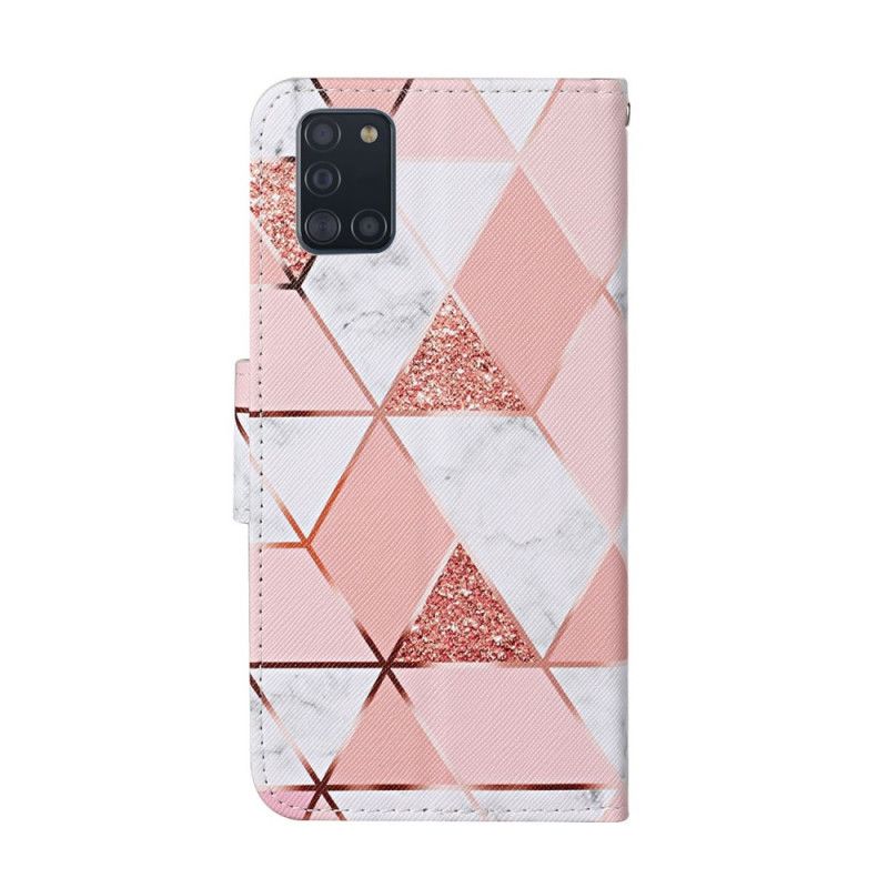 Flip Case Leren Samsung Galaxy A31 Marmer En Pailletten Met Riempje