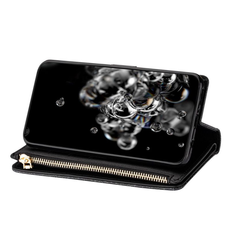 Leren Hoesje Samsung Galaxy A31 Magenta Zwart Telefoonhoesje Portemonnee Met Ritssluiting