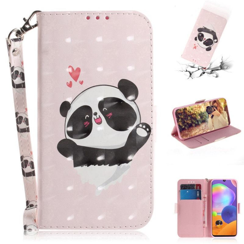 Leren Hoesje Samsung Galaxy A31 Panda Love Met String