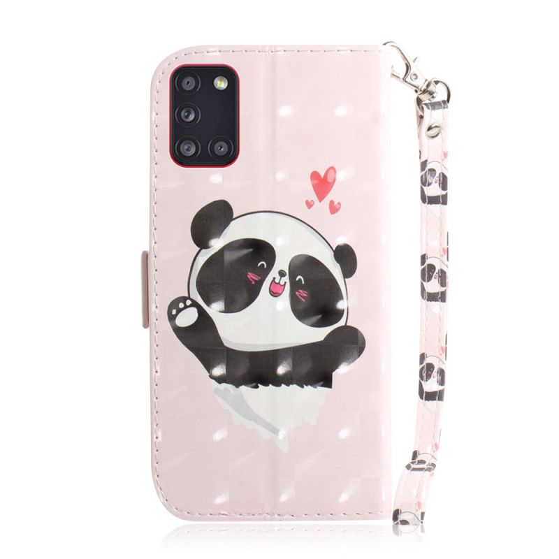 Leren Hoesje Samsung Galaxy A31 Panda Love Met String