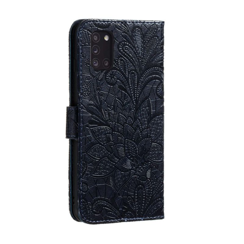 Leren Hoesje Samsung Galaxy A31 Rood Grijs Telefoonhoesje Tribal String Bloemen