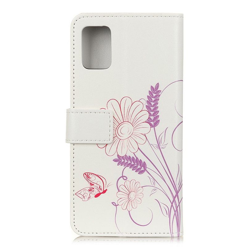 Leren Hoesje Samsung Galaxy A31 Vlinders En Bloemen Tekenen