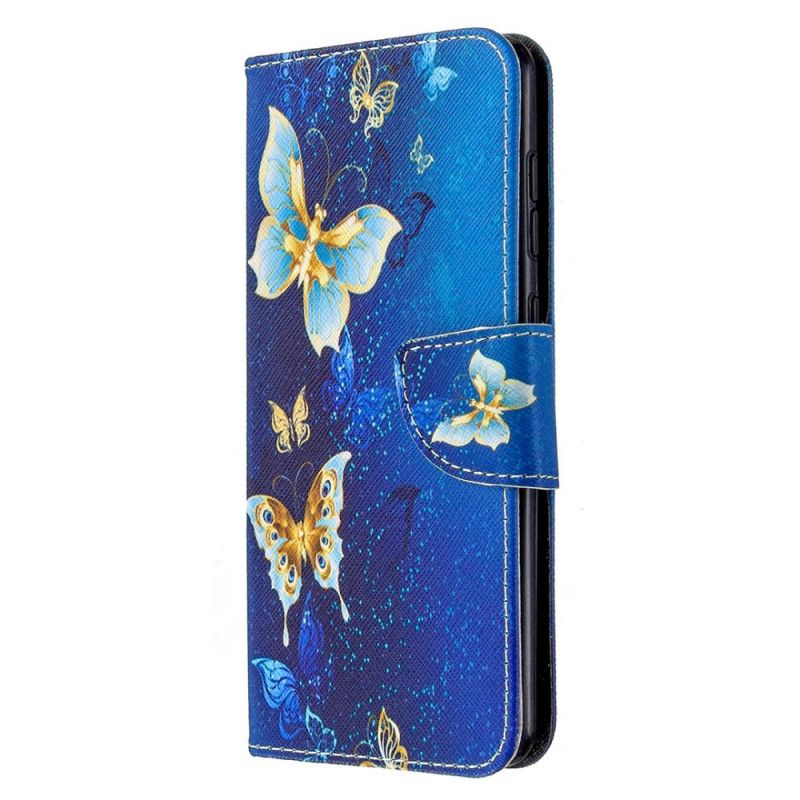 Leren Hoesje voor Samsung Galaxy A31 Lichtblauw Donkerblauw Koningen Vlinders