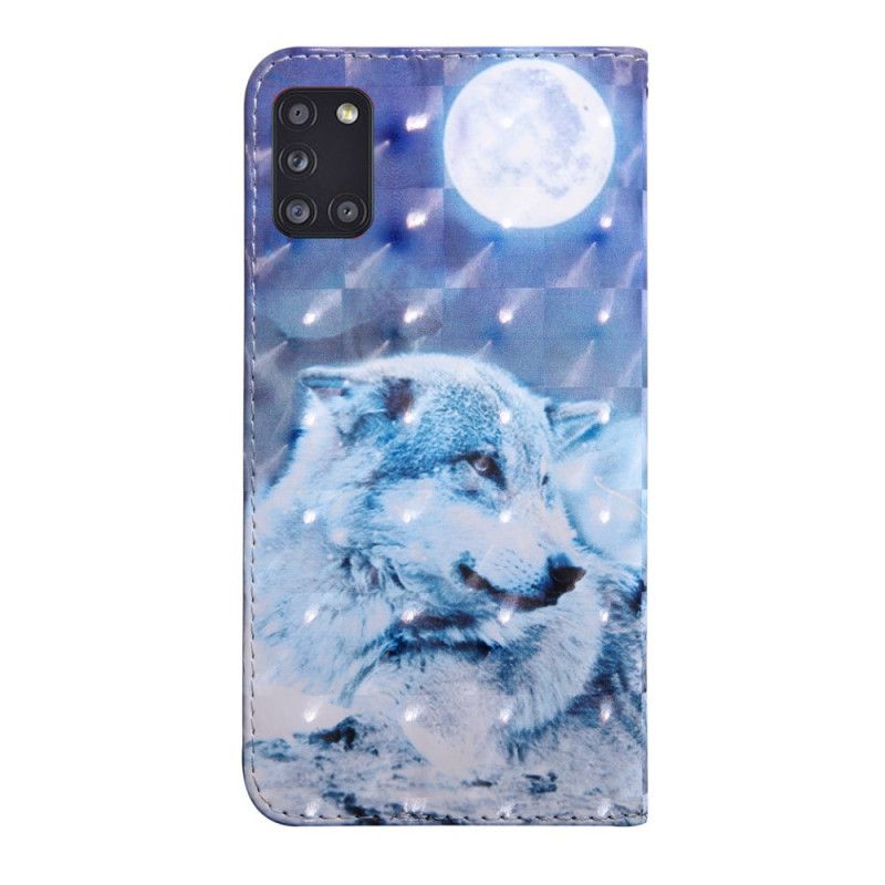 Leren Hoesje voor Samsung Galaxy A31 Maanlichtwolf