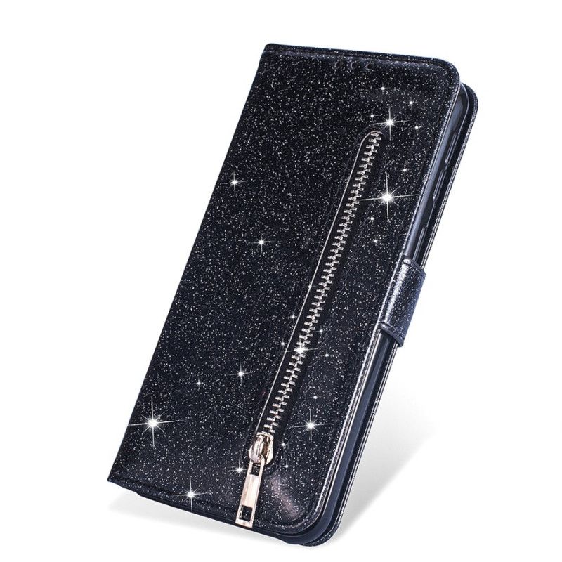 Leren Hoesje voor Samsung Galaxy A31 Magenta Zwart Portemonnee Met Glitter