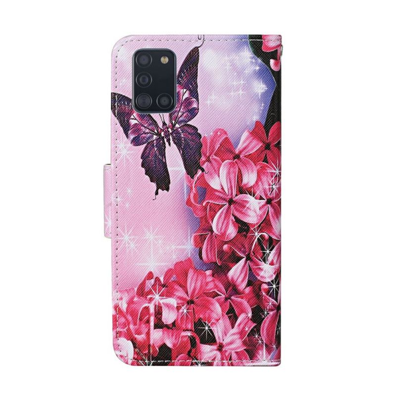 Leren Hoesje voor Samsung Galaxy A31 Roze Magenta String Bloemenvlinders