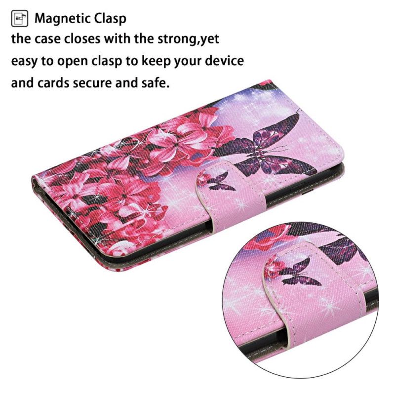 Leren Hoesje voor Samsung Galaxy A31 Roze Magenta String Bloemenvlinders