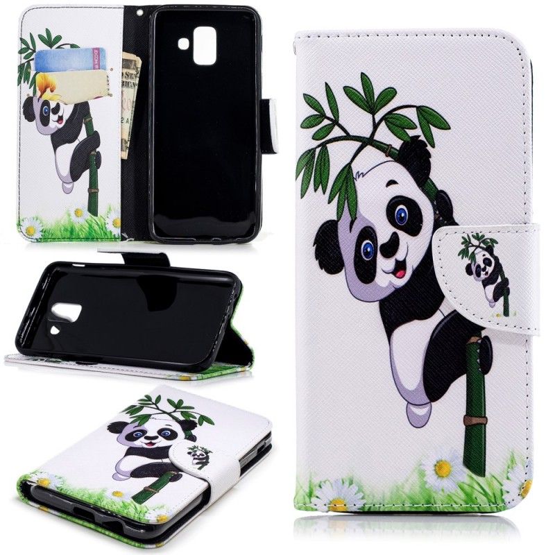 Bescherming Hoesje Samsung Galaxy A6 Telefoonhoesje Panda Op Bamboe