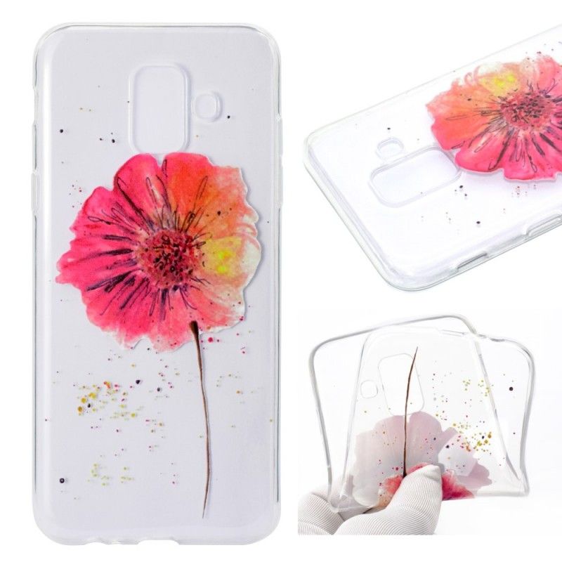 Case Hoesje Samsung Galaxy A6 Telefoonhoesje Transparante Aquarel Klaproos