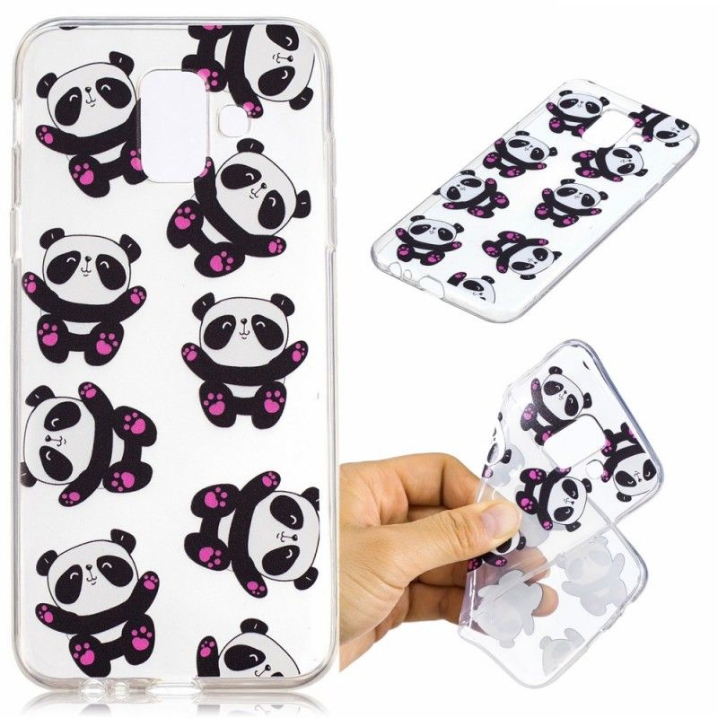 Cover Hoesje Samsung Galaxy A6 Telefoonhoesje Transparante Panda'S Hebben Plezier