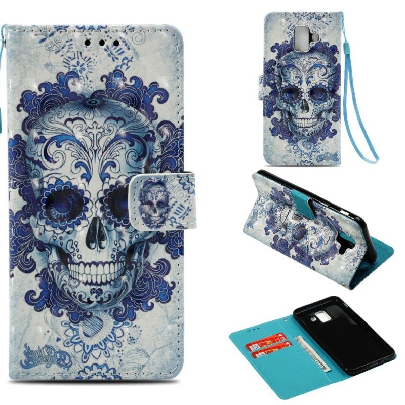 Flip Case Leren Samsung Galaxy A6 3D Blauwe Schedel