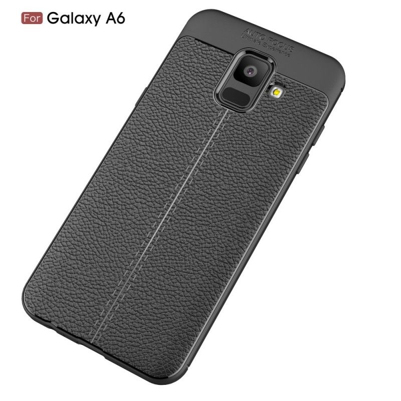 Hoesje Samsung Galaxy A6 Grijs Zwart Dubbellijns Lychee Leereffect