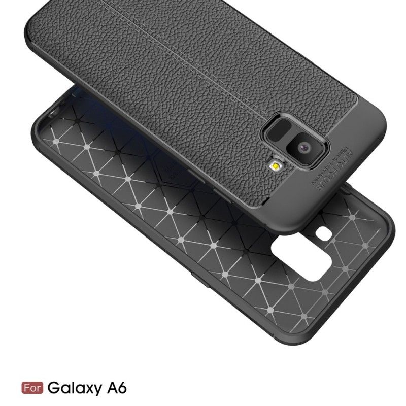 Hoesje Samsung Galaxy A6 Grijs Zwart Dubbellijns Lychee Leereffect