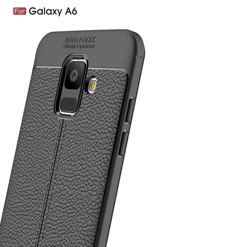 Hoesje Samsung Galaxy A6 Grijs Zwart Dubbellijns Lychee Leereffect