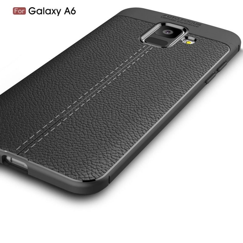 Hoesje Samsung Galaxy A6 Grijs Zwart Dubbellijns Lychee Leereffect