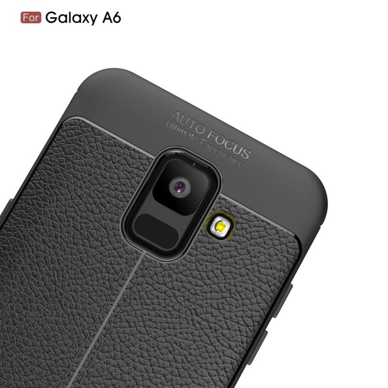 Hoesje Samsung Galaxy A6 Grijs Zwart Dubbellijns Lychee Leereffect