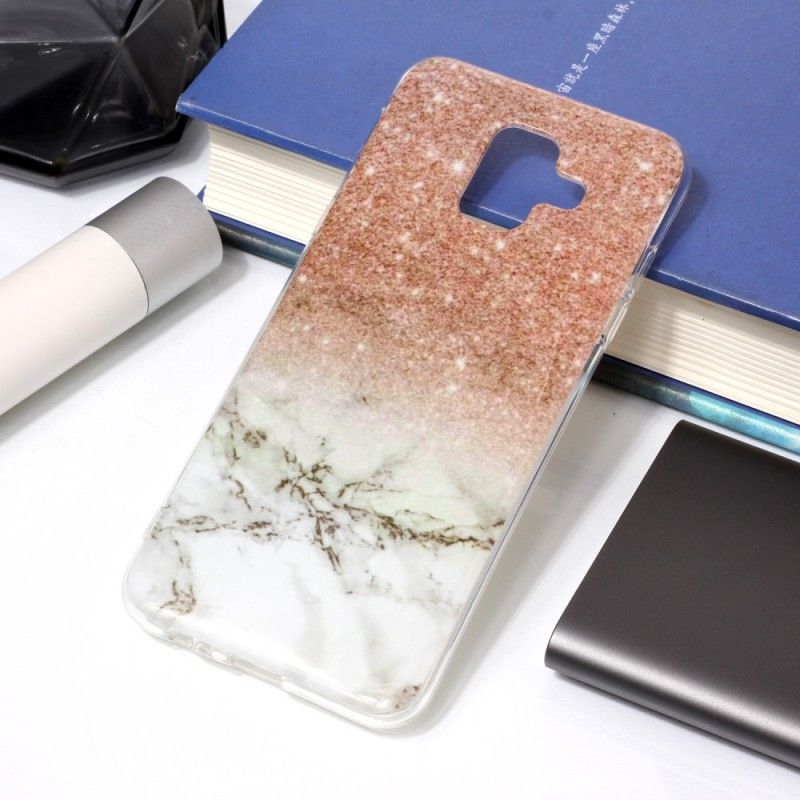 Hoesje voor Samsung Galaxy A6 Wit Zwart Marmeren Glitter