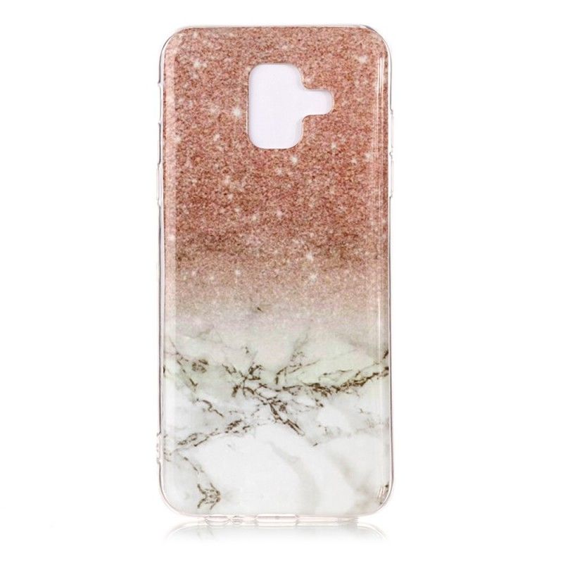 Hoesje voor Samsung Galaxy A6 Wit Zwart Marmeren Glitter