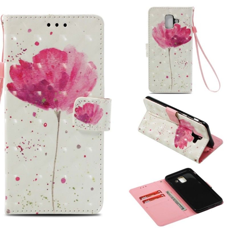 Leren Hoesje Samsung Galaxy A6 3D Aquarel Klaproos