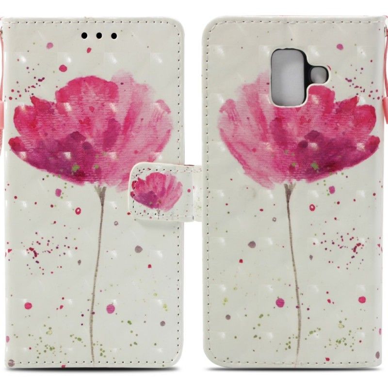 Leren Hoesje Samsung Galaxy A6 3D Aquarel Klaproos