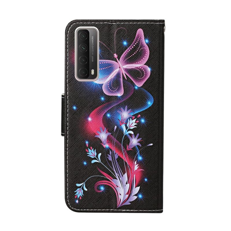 Bescherming Hoesje Huawei P Smart 2021 Wit Zwart Vlinders En String