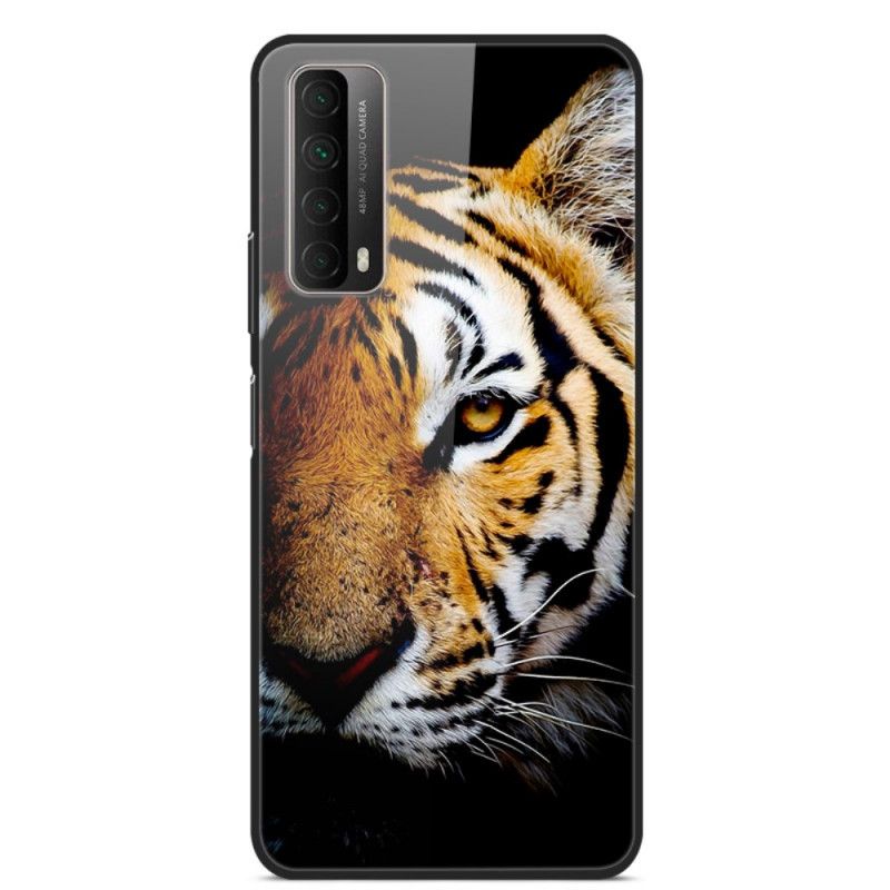 Case Hoesje Huawei P Smart 2021 Telefoonhoesje Realistisch Tijger Gehard Glas