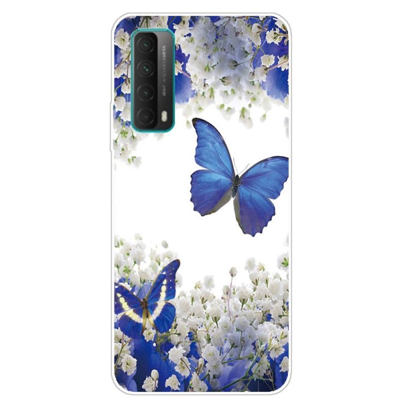 Cover Hoesje Huawei P Smart 2021 Goud Donkerblauw Telefoonhoesje Vlinders