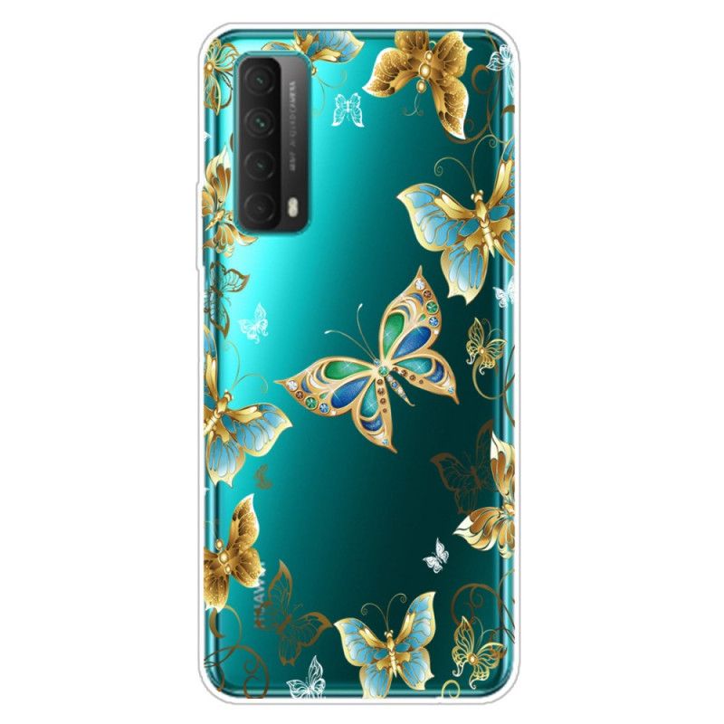 Cover Hoesje Huawei P Smart 2021 Goud Donkerblauw Telefoonhoesje Vlinders