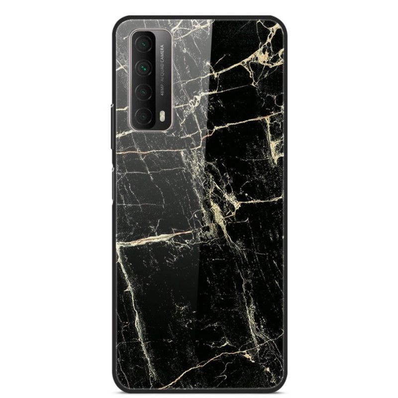 Cover Hoesje Huawei P Smart 2021 Goud Zwart Telefoonhoesje Gehard Glas Van Hoogwaardig Marmer