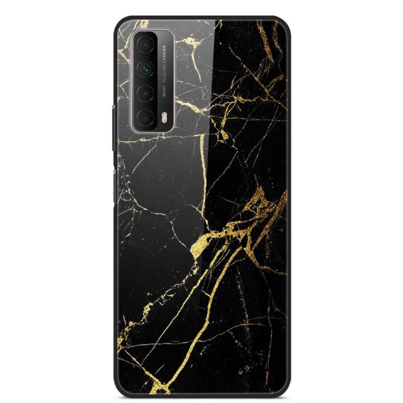 Cover Hoesje Huawei P Smart 2021 Goud Zwart Telefoonhoesje Gehard Glas Van Hoogwaardig Marmer