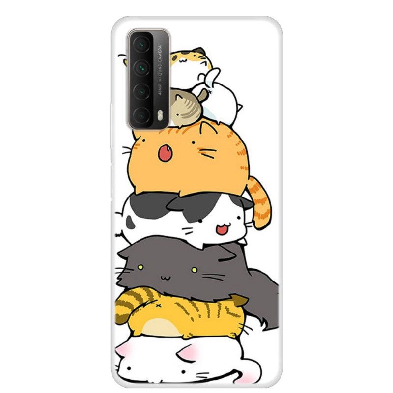 Cover Hoesje Huawei P Smart 2021 Telefoonhoesje Stapel Cartoonkatten