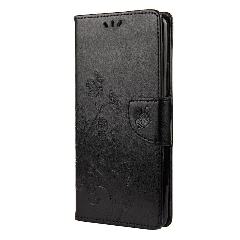 Flip Case Leren Huawei P Smart 2021 Grijs Zwart Prachtige String Vlinders