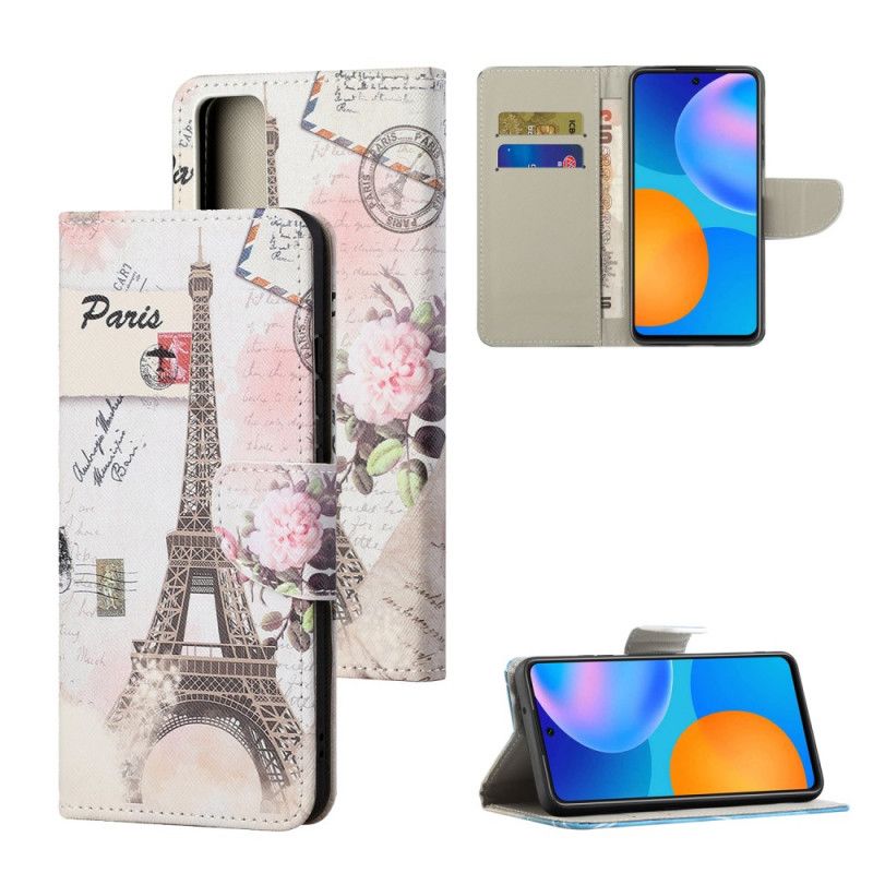 Flip Case Leren Huawei P Smart 2021 Retro Eiffeltoren