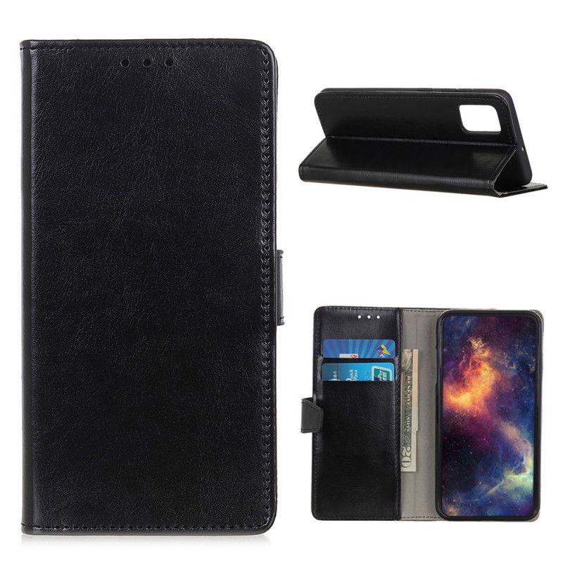 Flip Case Leren Huawei P Smart 2021 Wit Zwart Eenvoudig Glanzend Leereffect