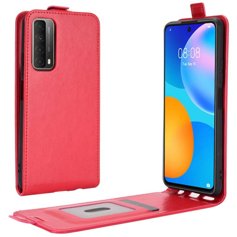 Flip Case Leren Huawei P Smart 2021 Wit Zwart Leereffect Met Verticale Flap